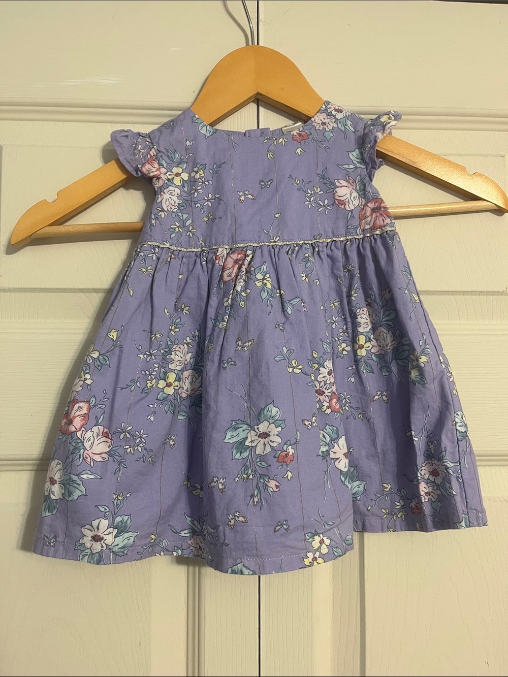 Little Girls Lavender Floral Ruffle-Sleeve Casual Dress